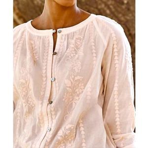 J. Jill 100% Cotton Embroidered Button Front Blouse Size S
